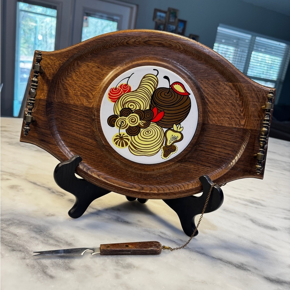 Vintage MCM Goodwood Cheese Serving Tray with Knife 1970’s